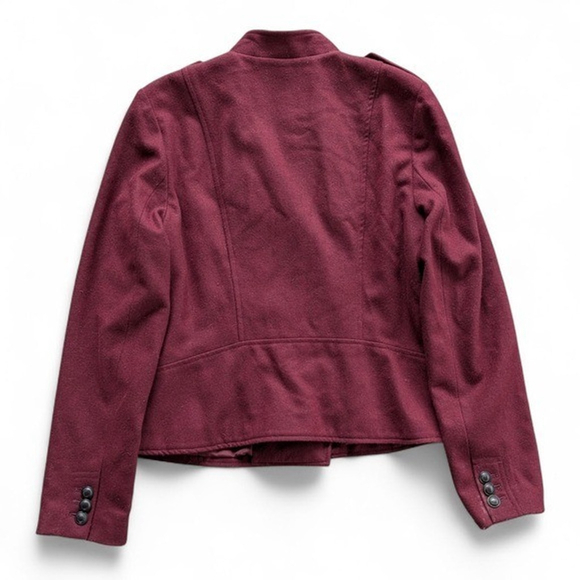 Banana Republic Burgundy Wool Blend Double Breasted Military Cropped Jacket | 14 - Picture 3 of 8
